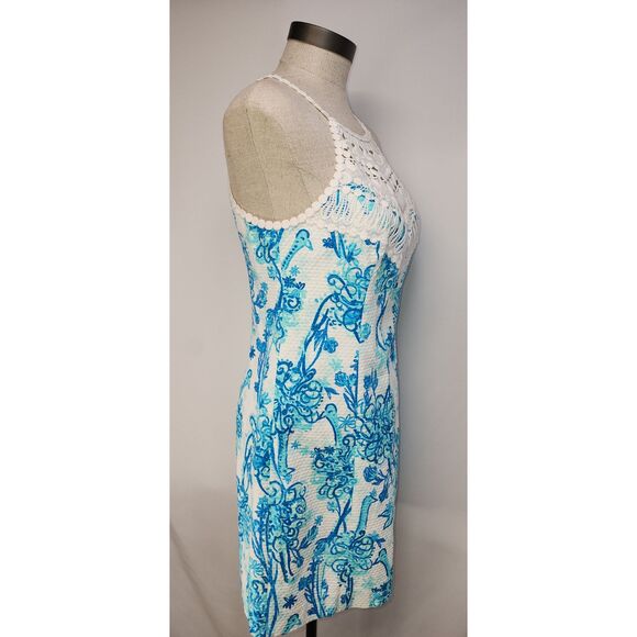 Lily Pulitzer Blue & White Pearl Lace Neck Shift Dress Size 8 - Picture 7 of 7